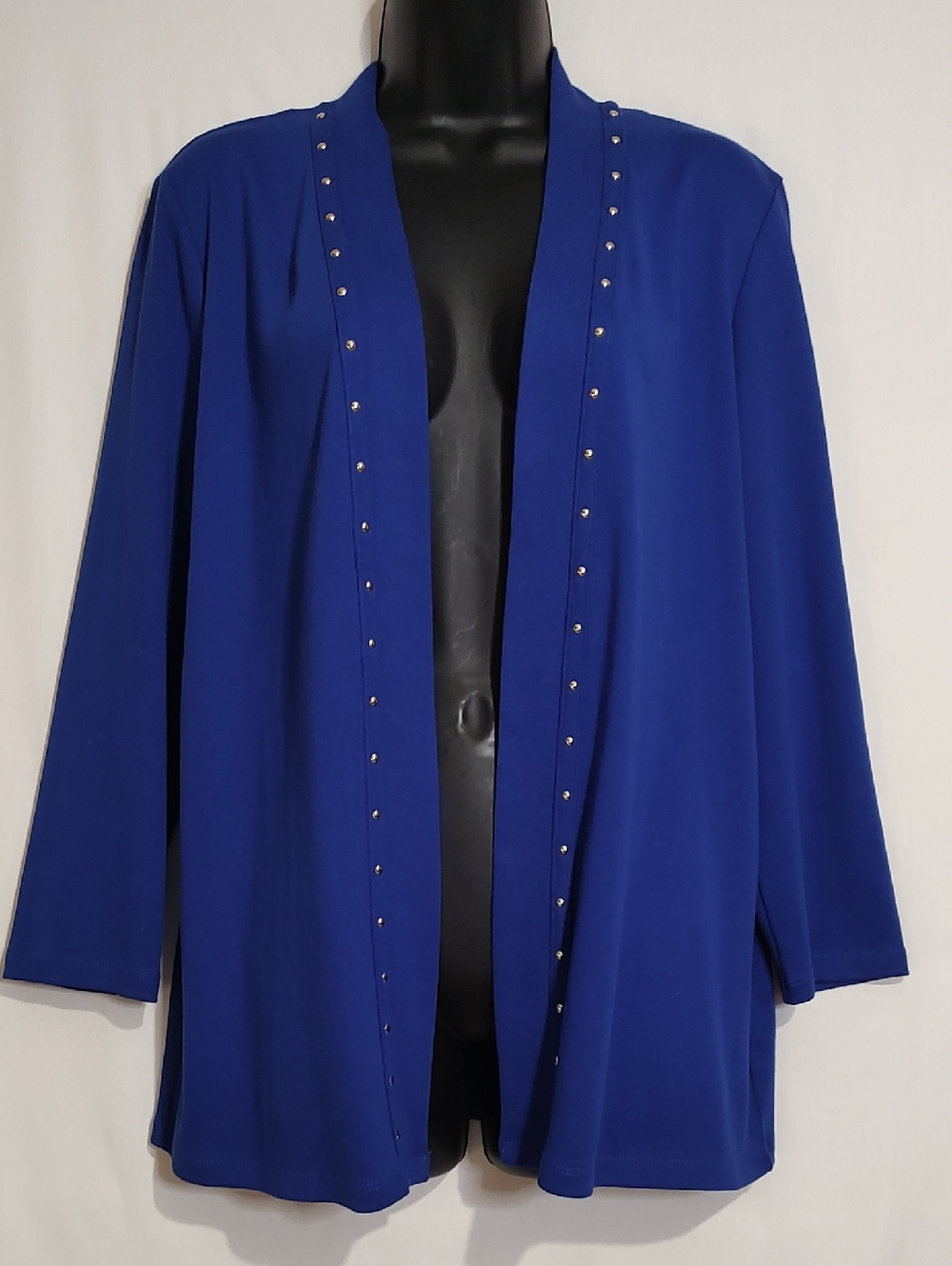 Rafaella Open-Front Royal Blue Jacket with Stud Accents